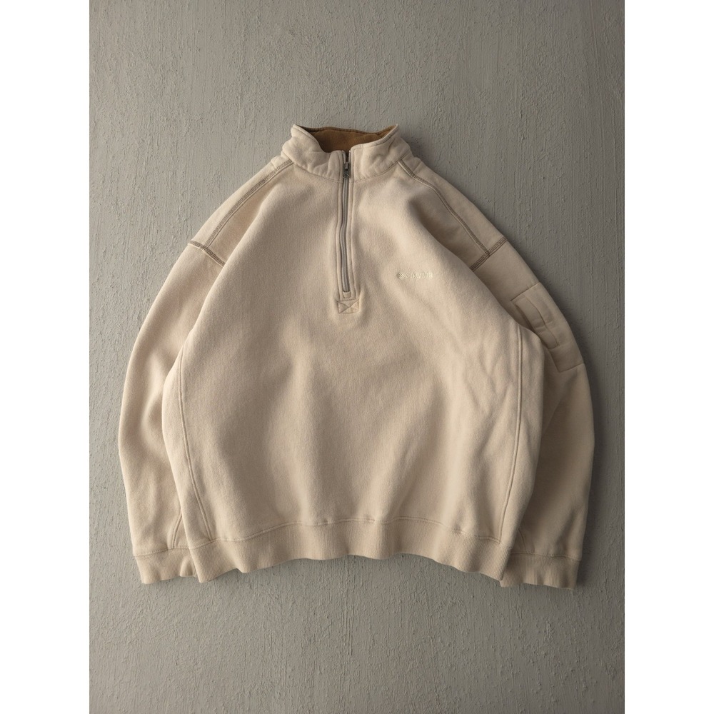 Vintage 2000s Y2K Columbia Sportswear Company Beige Quarter-Zip Sweatshirt XL